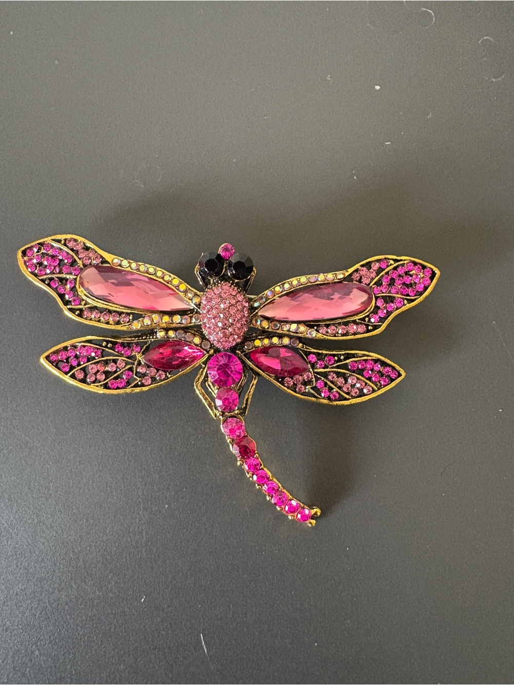 Pink Crystal Dragonfly Brooch